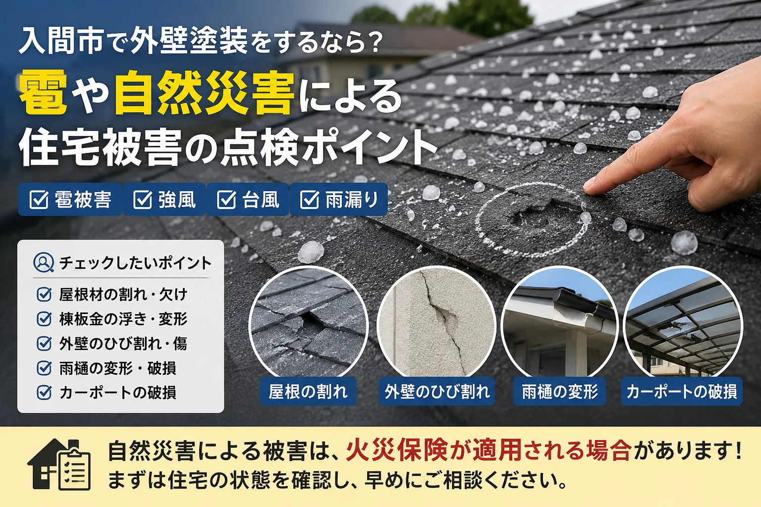 入間市で外壁塗装をするなら?雹や自然災害による住宅被害の点検ポイント